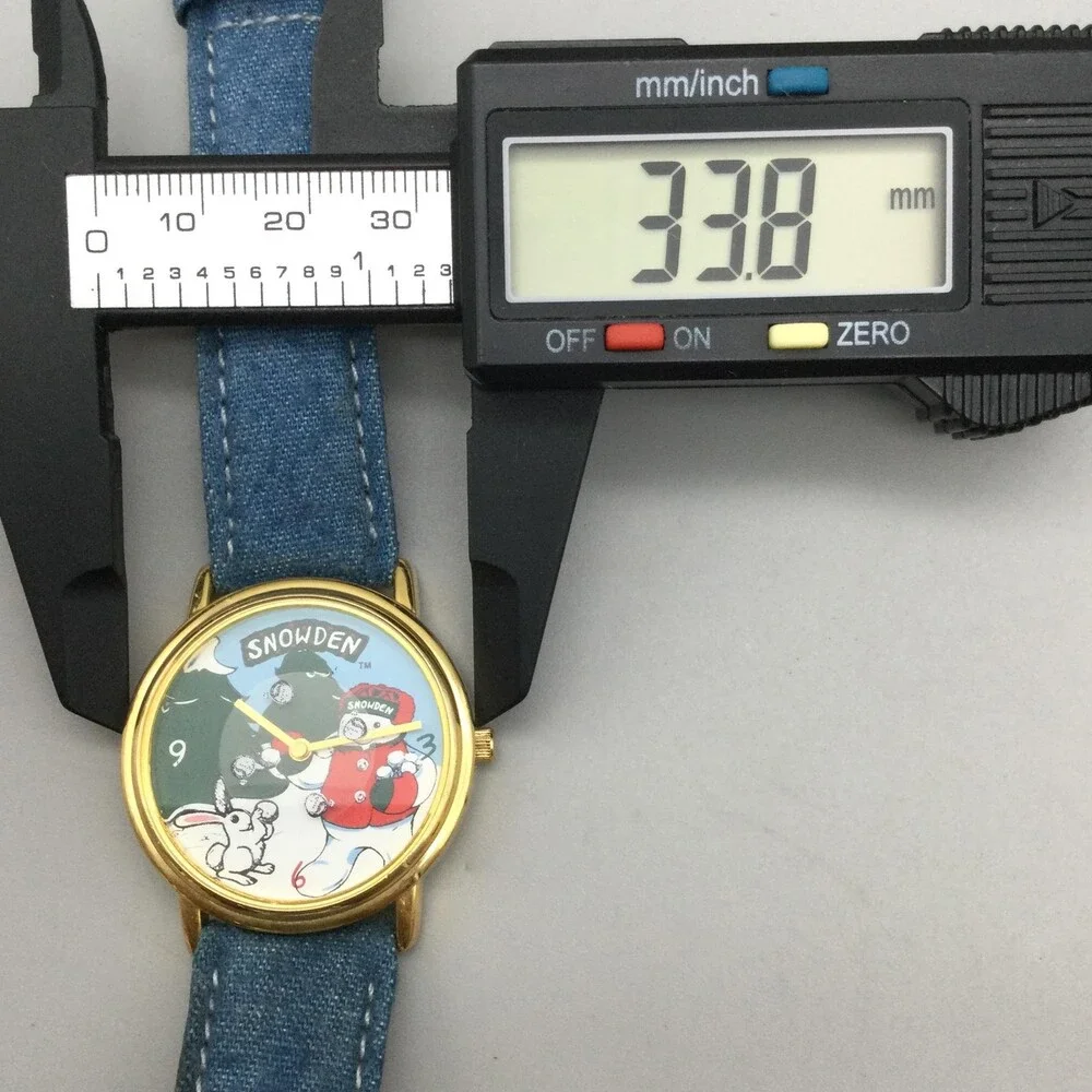Vintage Snowden Womens Watch 34mm SNOQA09B-20 Denim Strap Snowman New Battery